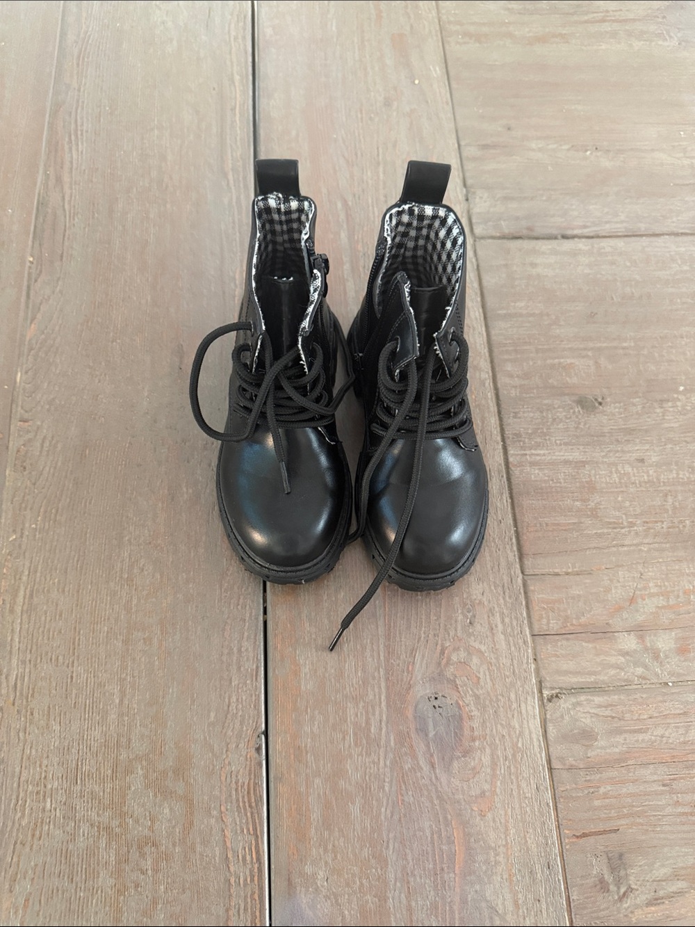Kids Black Lace-Up Ankle Boots